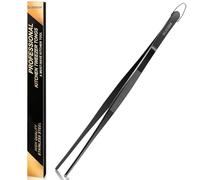 Gutsdoor Kitchen Tweezer Tongs Stainless Steel Food Tweezers, 12-Inch Professional Chef Tweezers for Plating, Cooking, Baking (Black 12 Inch Straight)