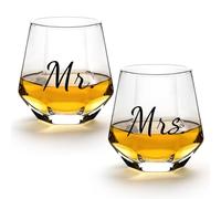 Gutsdoor Mr and Mrs Wine Glasses, Stemless Clear Wine Glasses Set of 2, 10 Oz Diamond Shaped Wine Glasse, Unique Valentines Engagement Wedding Gifts for Him and Her