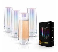 Gutsdoor Radiance White Pearl Luster Stemless Champagne Flutes Glasses Set of 4-290ml(10 Ounce) Elegant All-Purpose Wine Drinking Glassware Beverage Cups for Water, Juice, Beer, Whiskey & Bar Decor