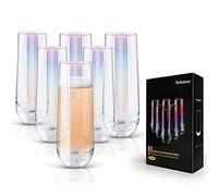 Gutsdoor Radiance White Pearl Luster Stemless Champagne Flutes Glasses Set of 6-290ml(10 Ounce) Elegant All-Purpose Wine Drinking Glassware Beverage Cups for Water, Juice, Beer, Whiskey & Bar Decor