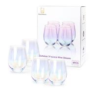 Gutsdoor Wine Glasses Large Stemless Wine Glasses 18.9 Ounce Set of 4 Iridescent All-Purpose Drinking Beverage Glasses for Red White Wine, Water, Beer, Juice, Whiskey & Bar Decor