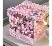Gutsyluv 30 Flowers DIY Tulip Cube Mirror & Night Light, Purple, Plastic, Vintage Style, LED, USB Powered, Tabletop, Indoor Use, Energy Efficient
