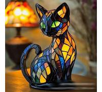 Gutsyluv Cat Lamp,Retro Cats Stained Resin Cat Tabletop Night Light,Stained Animal Lamps,3D Cute Pet Themed Led Table Lamps,Gifts for Cats Lovers (cat A)