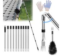 Gutter Cleaner 4M Extend Telescopic Roof Gutter Cleaning Extension Tools Kit with Adjustable Angle Pole Gutter Brush, Gutter Scoop for Removes Leaf Debris, Ditch, Gardens 12Pcs