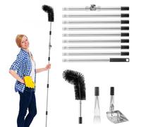 Gutter Cleaner 4m Extend Telescopic Roof Gutter Cleaning Tool Kit with 180° Swivel Head, Gutter Rake, Cleaning Shovel, 9 Section Aluminum Adjustable Angle Roofing Guard Cleaner for Removes Leaf Debris