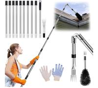 Gutter Cleaner Kit 4M/13FT Telescopic Roof Gutter Cleaning Extension Tools with Adjustable Angle Pole Gutter Brush, Gutter Scoop for Removes Leaf Debris, Spider Webs from Villas, Ditch, Gardens