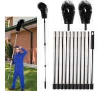 Gutter Cleaning, 14 FT Adjustable Telescopic Gutter Cleaning Tools With 2 brush heads, hedgehog gutter brush for Leaves Debris Window Web