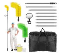 Gutter Cleaning Brush, 9.25 FT Telescopic Gutter Cleaner with 8 Extension, 2 Brushes and Storage Bag, Gutters Tools for Cleaning Leaves, Window, Debris, Roofs
