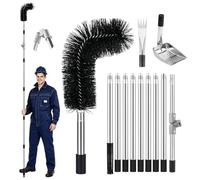 Gutter Cleaning Brush Kit, 4m Extend Detachable Roof Gutter Cleaning Tool Kit, Including 9 Section Aluminum Telescopic Pole &Gutter Scoop &Rake &180° Swivel Head for Ditch,Downpipe,Eaves Cleaning