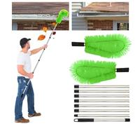 Gutter Cleaning Brush Roofing Tool, 10ft 8 Pole Extendable Gutter Cleaning Tools Roof Gutter Cleaner Equipment with 2 Gutter Brushs Telescopic Gutter Cleaner for Leaves Debris Window Spider Web(Green)