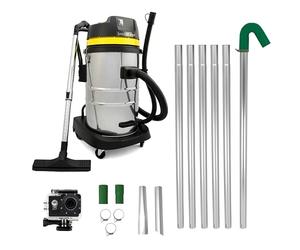 Gutter Cleaning System 50L Industrial Wet & Dry Hoover 24ft Vacuum Pole Kit 1.2m - 7.2m Long Reach 4K Camera Real Time Inspection 4x Zoom Wide Angle 1400W Motor Accessories Nozzles Carry Bag Included