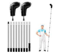 Gutter cleaning tool telescopic, gutter brush retractable 320CM, 8-piece connecting rods + 2 brush heads, for cleaning gutters, downpipes, roof, spider web, leaves and snow (Schwarz)