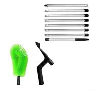 Gutter Cleaning Tool with 8-Section Telescopic Pole, 2-in-1 Leaf Scoop and Brush Set, Adjustable up to 320cm, Stainless Steel Roof Drain Cleaner for High Gutters