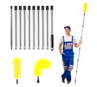 Gutter Cleaning Tools, 12.8Ft Telescopic Gutter Cleaner with 10 Extendable Poles, Portable Roof Gutter Cleaning Brush for Cleaning Leaves Debris Window Gutter