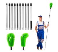 Gutter Cleaning Tools, 12.8Ft Telescopic Gutter Cleaner with 10 Extendable Poles, Portable Roof Gutter Cleaning Brush for Cleaning Leaves Debris Window Gutter (Green 12.8ft)