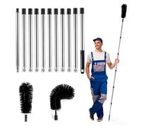 Gutter Cleaning Tools, 13.9Ft Telescopic Gutter Cleaner with 11 Extendable Poles, Portable Roof Gutter Cleaning Brush for Cleaning Leaves Debris Window Gutter (Black 13.9FT)