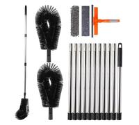 Gutter Cleaning Tools, 14 FT Long Gutter Cleaning Brush with 2 Brush Heads 11 Poles 1 Window Squeegee, Adjustable Telescopic Gutter Cleaner Brush for Removing Roof Leaves Debris