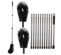 Gutter Cleaning Tools, 14 FT Long Gutter Cleaning Brush with 2 Brush Heads 11 Poles, Adjustable Telescopic Gutter Cleaner Brush for Removing Roof Leaves Debris, Black