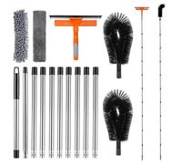 Gutter Cleaning Tools, 14FT/4.3M Gutter Cleaning Brush with 2 Brush Heads, 11 Poles Telescopic and Window Squeegee, Adjustable Telescopic Gutter Cleaner Brush for Roofs Leaves & Gutters