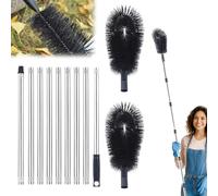 Gutter Cleaning Tools, 3.6M Long Adjustable Gutter Cleaner with 2 Brush Heads 9 Poles, Telescopic Roof Cleaning Brush for Removing Roof Leaves Debris (Black)