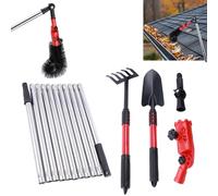 Gutter Cleaning Tools, 4M/13.12FT Extendable Gutter Cleaner Kit with Adjustable Angle, Gutter Brush, Poles, Shovel, Rake, Telescopic Roof Gutter Cleaning Tools for Garden Leaves Debris Ditches Window
