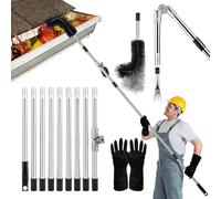 Gutter Cleaning Tools, 4M Length Adjustable Gutter Cleaning Pole with Gutter Scoop, Aluminum Alloy Joint, Adjustable Angle, for Removing Leaves, Debris & Spider Webs from Gardens Ditches Villas
