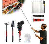 Gutter Cleaning Tools 4M, Telescopic Gutter Cleaner with Adjustable Angle, Gutter Cleaning Pole with Brush, Shovel, Rake, 13.12FT Portable Roof Cleaning Tool for Removing Leaves, Debris