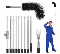 Gutter Cleaning Tools Kit 4M Telescopic Gutter Cleaner Roof with Adjustable Angle Pole Gutter Brush Scoop Roof Cleaning Equipment for Removing Leaves Debris from Gardens Ditches Villas Town Houses