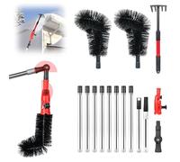 Gutter Cleaning Tools, Telescopic Gutter Cleaner Kit with 13 Extendable Poles, Adjustable Angle, Gutter Rake & 2 Gutter Brush Roof Cleaning Equipment for Removing Leaves Debris Spider Web (Black)