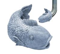 Gutter Diverter Koi Fish Downspout Extension - Resin, 21x14x15cm, Grey, Fits 3x4in Drain Pipe | Rainwater Splash Block, Decorative Garden Sculpture | Outdoor Drainage Garden Decor