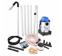 Gutter Vacuum Cleaning Kit 1200W 25L Wet & Dry Vac 7.5m Long Reach Poles | Suck and blow outlet | Ground-level operation, no ladders | 90/135/180 silicone bends | 51mm throughout | 10 clips + driver