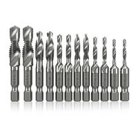 Guttiuaa 12Pcs Hss Drill and Tap Set, 3 in 1 Combination Threading Tool with 1/4" Hex Shank for Hard Steel Tapping Machine