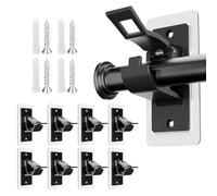 Guttiuaa 8 Pcs No Drill Curtain Pole Brackets, Self Adhesive Black Curtain Pole Holders, Multipurpose Screen Rod Bracket for Bathroom, Bedroom