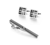GUTUYEHKEA French Sleeve Nail Enamel Tie Clip Black Box Men's Business Cufflink Set