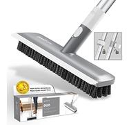 GUUDHOME Floor Brush Scrubber With Long Handle 55.3" - 2 in 1 Scrub N Scrape - Strong Extendable Stiff Floor Cleaner for Shower, Tub, Tile Wall, Deck - Heavy Duty Cleaning - Brush Never Falls Off