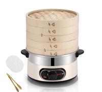 GUUFUFA Electric Food Steamer for Cooking Vegetable Steamer with 2-Tier bamboo steamer with 60 Min Timer Auto Shut-Off & Boil Dry Protection 1500W