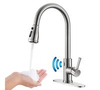 GUUKAR Kitchen Faucet Touchless with Pull Down Sprayer, Brushed Nickel Motion Sensor Single Handle One Hole Kitchen Sink Faucet with Deck Plate