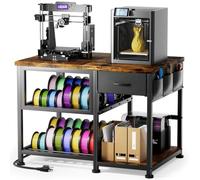 GUULIBERA 3D Printer Stand with Filament Storage Rack, Heavy Duty 3D Printer Table with Power Outlet, 2-Tier Filament Holder with Drawer, 3D Printer Filament Stand Organized for Office Workshop Studio
