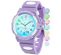 GUUMUXIN Kids Analogue Watch with Colourful Lights，30M Waterproof Learning Watch for Boys and Girls，Outdoor Sports Watches with TPU Strap for 5-16 Years Old