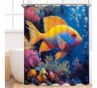 Guuogxan Marine Fish Shower Curtain Mould Proof Mildew Resistant 240 x 180 cm, Bathroom Curtains with 12 Hooks, Waterproof Polyester Fabric Bathtub Curtains, Weighted Hem, Washable, Quick Dry x-281