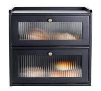 GUUSII HOME Bread Bin Wooden Breads Storage Box for Kitchen Countertop Double Decker Large Food Container Homemade Front Opening Vintage Tall Fruit & Veg Cupboard Keep Fresh 36.5x24x34 cm (Black, L)
