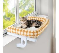GUUSII HOME Cat Hammock Window Perch Seat Kitten Hanging Bed Windowsill for Indoor Large Pet Shelf Sturdy Kitty Lounger Washable Cushion Easy to Assemble No Drilling Hold 18kg 56 * 38cm(Brown, S)