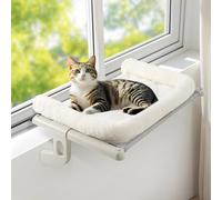 GUUSII HOME Cat Hammock Window Perch Seat Kitten Hanging Bed Windowsill for Indoor Large Pet Shelf Sturdy Kitty Lounger Washable Cushion Easy to Assemble No Drilling Hold 18kg 56 * 38cm(White, S)