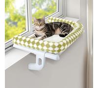 GUUSII HOME Cat Hammock Window Perch Seat Kitten Hanging Bed Windowsill for Indoor Large Pet Shelf Sturdy Kitty Lounger Washable Cushion Easy to Assemble No Drilling Hold 18kg 63 * 38cm(Green, L)