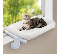 GUUSII HOME Cat Window Bed Radiator Hammock Kitten Perch Adjustable No Drilling for Indoor Large Cats Cordless Kitty Hanging Windowsill Seat Attached Bedside Machine Washable Hold up 18kg (White, L)