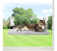 GUUSII HOME Cat Window Hammock Perch Foldable Windowsill Bed Seat for Large Indoor Cats Cordless Kitten Shelf Kitty Lounger with Strong Suction Cups Washable Cover Easy Set-up 52 * 30cm (M, Grey)