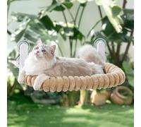 GUUSII HOME Foldable Cat Window Bed Indoor Hammock Perch for Large Cats Cordless Hanging Kitten Seat Shelf with Suction Cups Reversible Soft Plush Cushion Machine Washable 54 * 30cm (Light Camel, M)