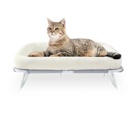 GUUSII HOME Raised Cat Beds for Indoor Cats Foldable Kitten Pet Hammock Elevated Kitty Chair Large High Puppy Cot Free-Standing Sofa Couch with Sturdy Metal Frame Washable Cover 64X40X19 cm(White)