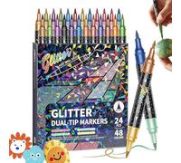 GUUZETU 24/48/72/96 Colors Glitter Effect Brush Markers, Dual Tip Soft Brush Shimmer Pens Set, Water-Based Sparkle Markers, Smooth No Clog, For Doodle Writing Coloring, Card Making & DIY Crafts (36)