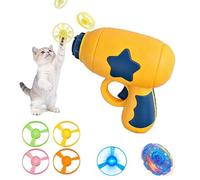GUUZETU Bamboo Dragonfly Catapult Pistol, Interactive Training Beyblades Launcher for Kittens, Flying Propellers Toy with Led Glow, for Indoor Play, Hunting Chasing Games for Cats (C-)